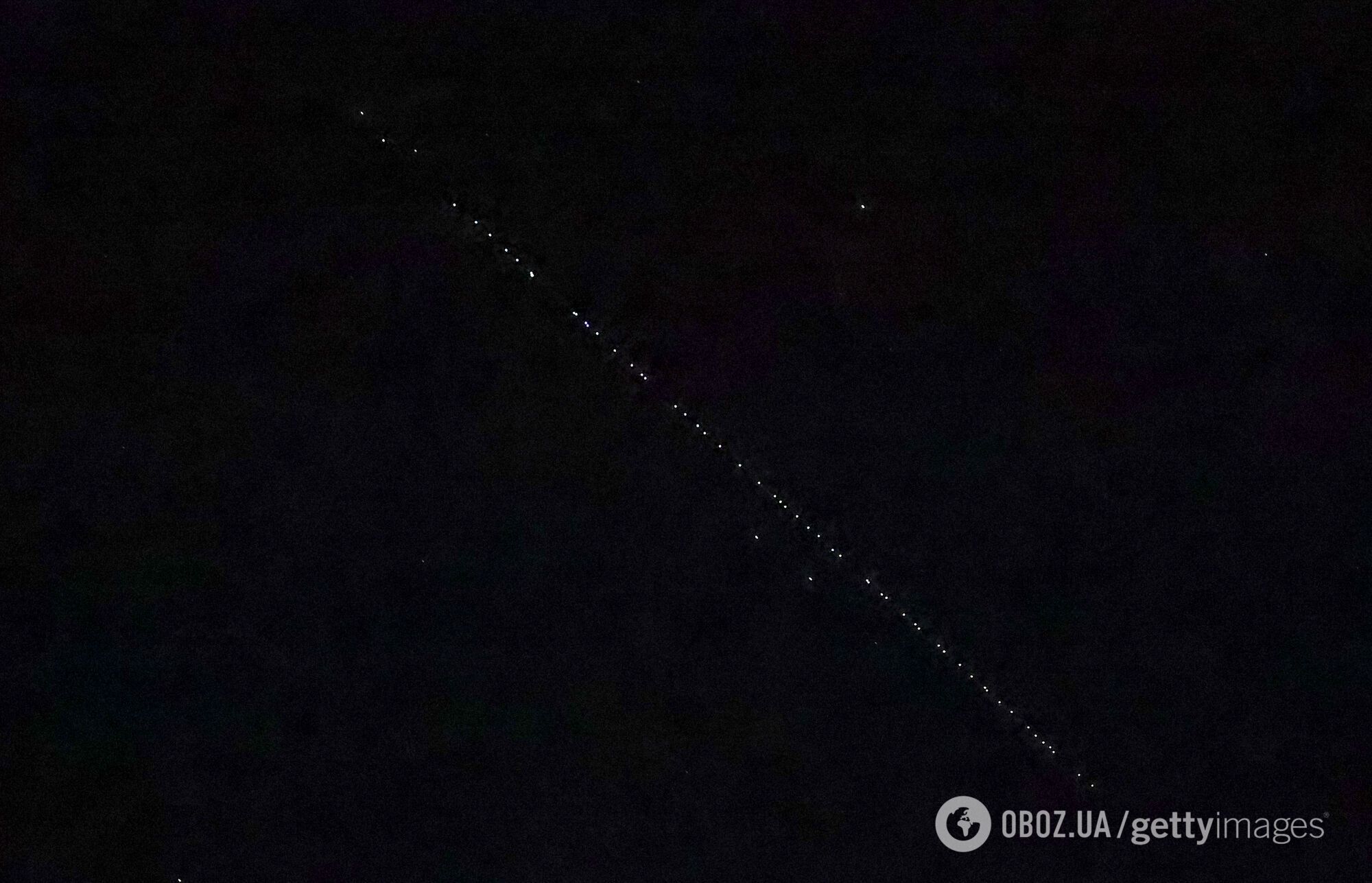 Спутники Starlink в ночном небе