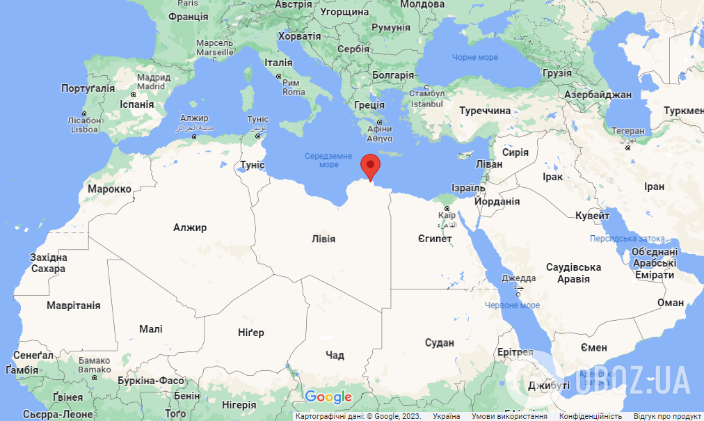 Дерна (Ливия) на карте