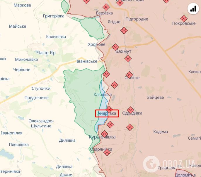 Андреевка (Бахмутский район Донбасса) на карте