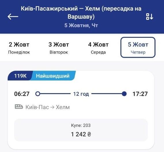 Стоимость билетов в Хелм из Киева