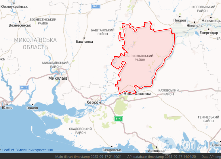Бериславський район на карті