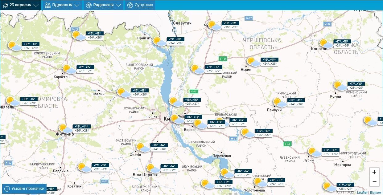 Без осадков и до +29°С: прогноз погоды по Киевской области на 23 сентября