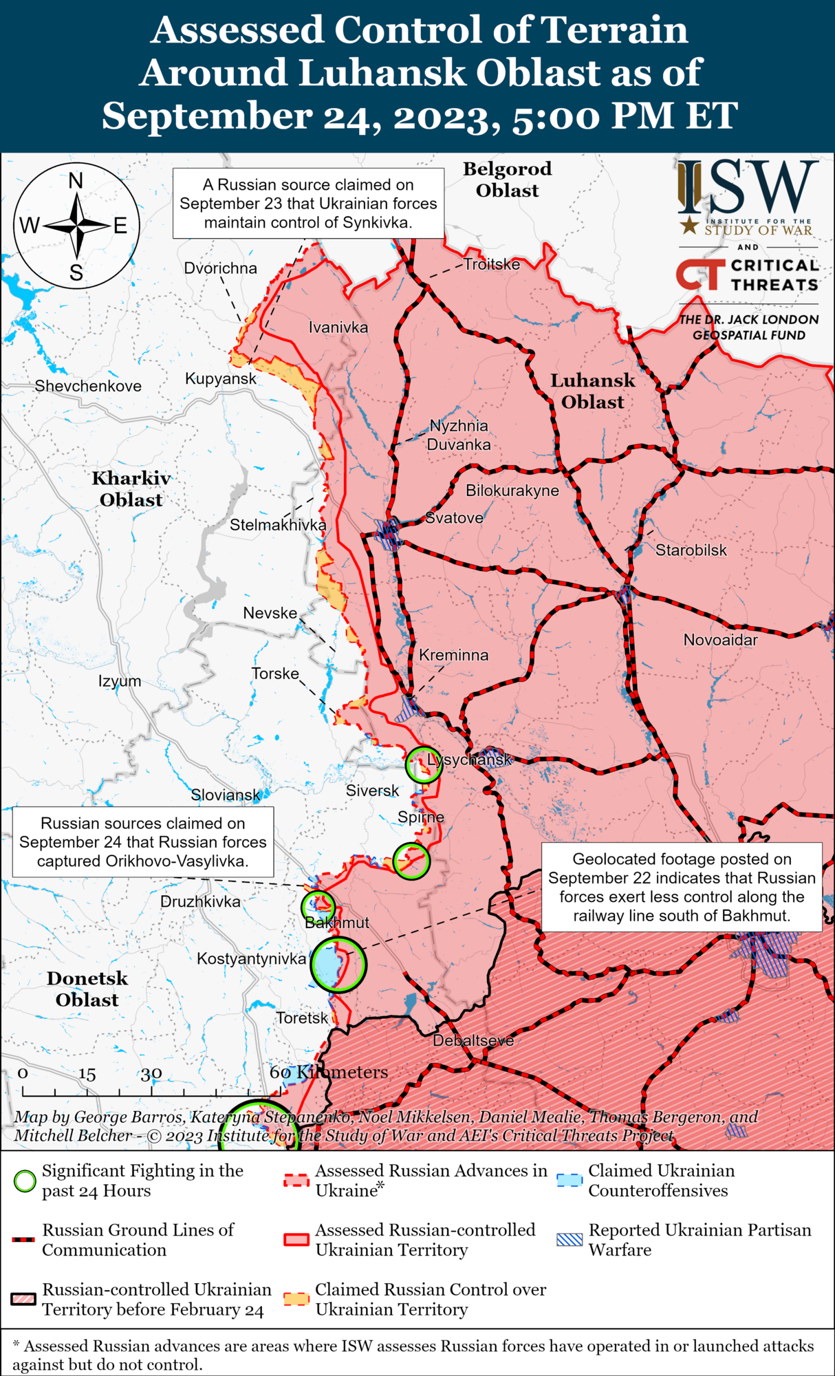 Карта линии фронта в Украине. Харьковская и Луганская области.