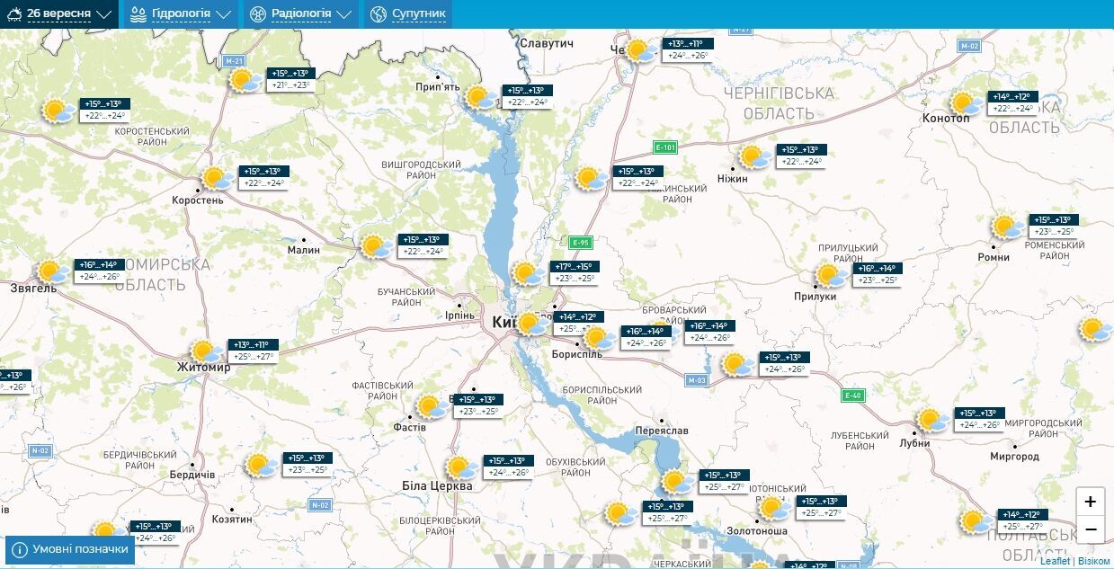 Вранці місцями туман та +28°С: детальний прогноз погоди по Київщині на 26 вересня