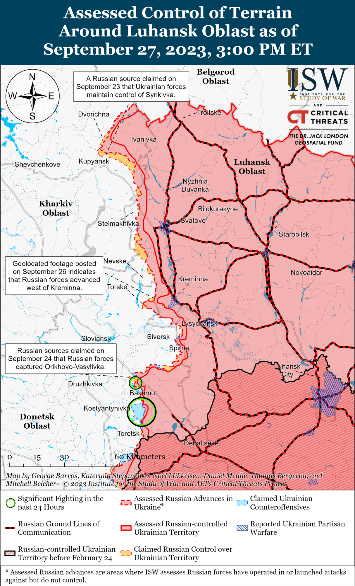 Лінія фронту у Харківській та Луганській областях