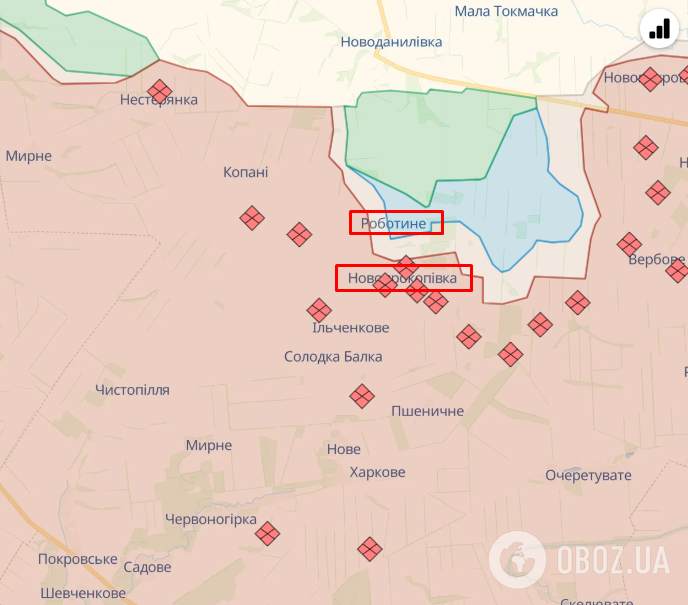 Работино и Новопрокоповка Запорожской области на карте.