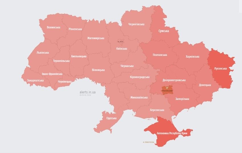 Вся Україна "червона": оголошено повітряну тривогу через запуск окупантами крилатих ракет