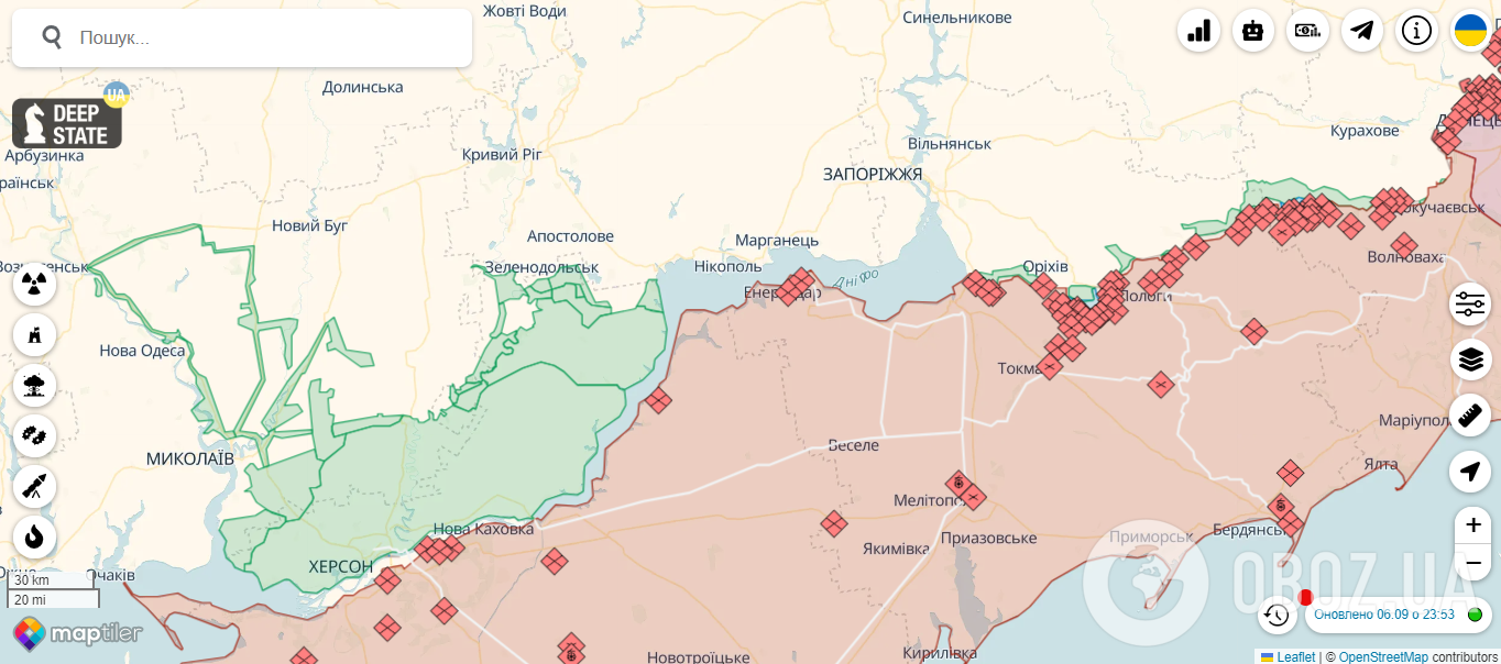 Карта лінії фронту на півдні України