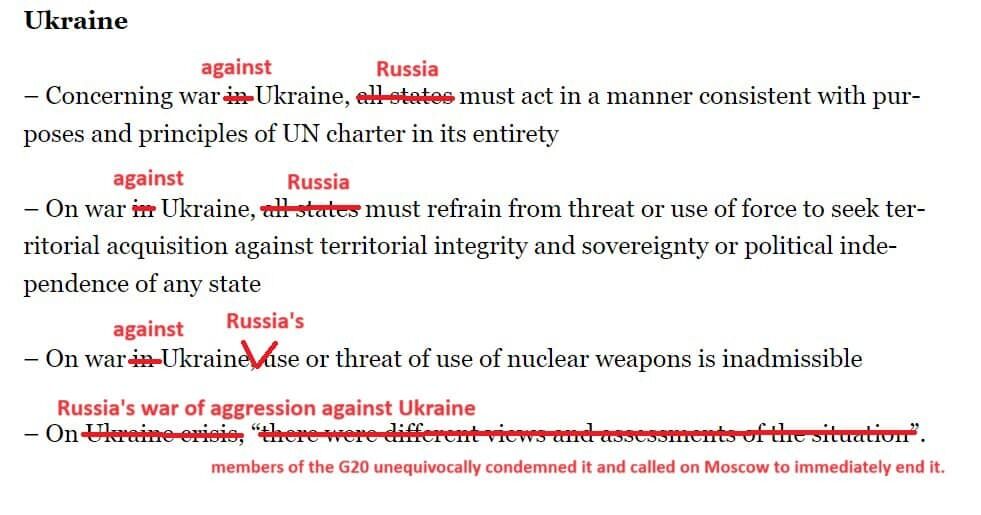 "Немає чим пишатися": в МЗС України розчаровані декларацією G20 і підказали кращі формулювання. Фото