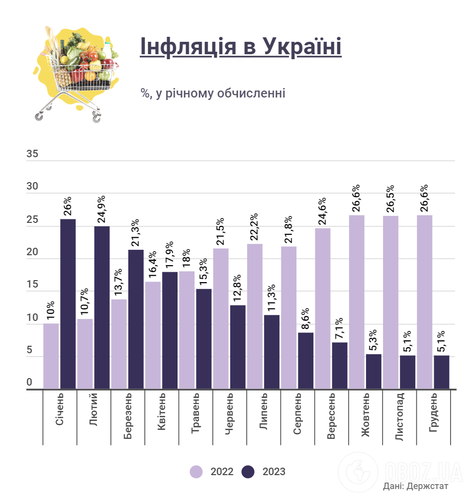 Зростання цін сповільнилося вп'ятеро: що найбільше подорожчало в Україні за останній рік