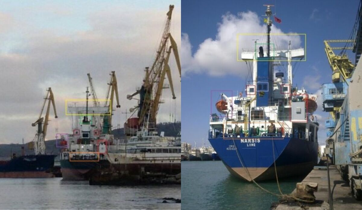 GAM Express у Феодосії у 2023 році (ліворуч) та суховантажне судно Narsis (праворуч)
