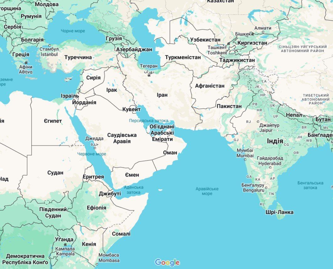 Ємен на карті Близького Сходу