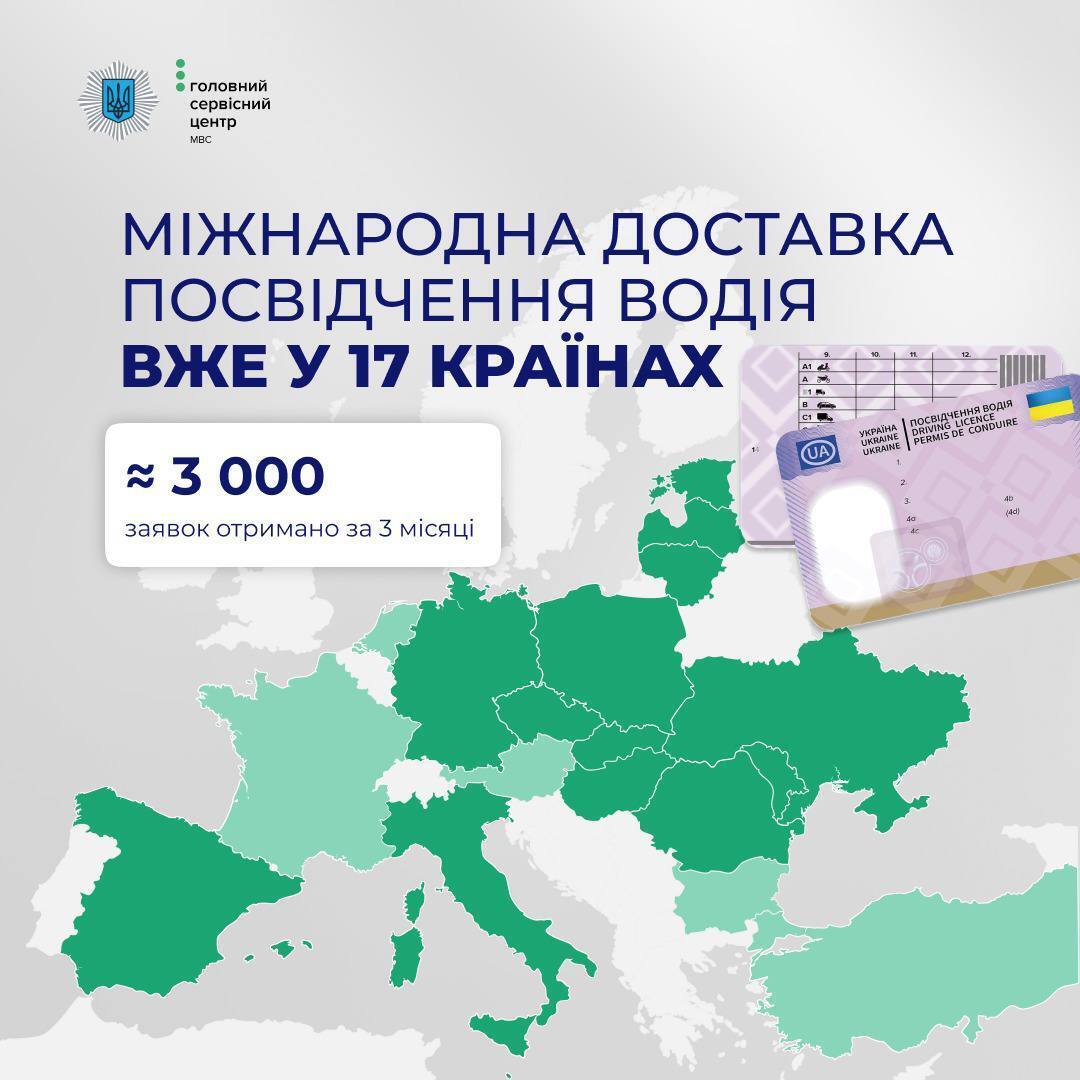 Українці можуть замовити міжнародну доставку посвідчення водія вже в 17 країнах Європи