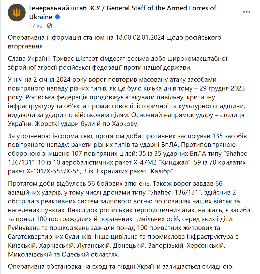 Українська авіація завдала ударів по 12 районах зосередження особового складу армії РФ – Генштаб