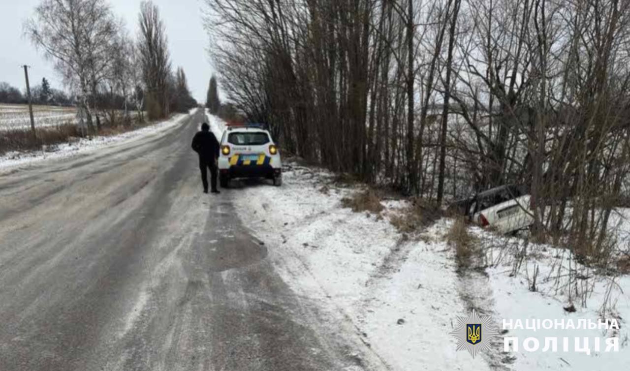 На Київщині легковик на швидкості з’їхав у кювет та врізався в дерево: є постраждала. Фото