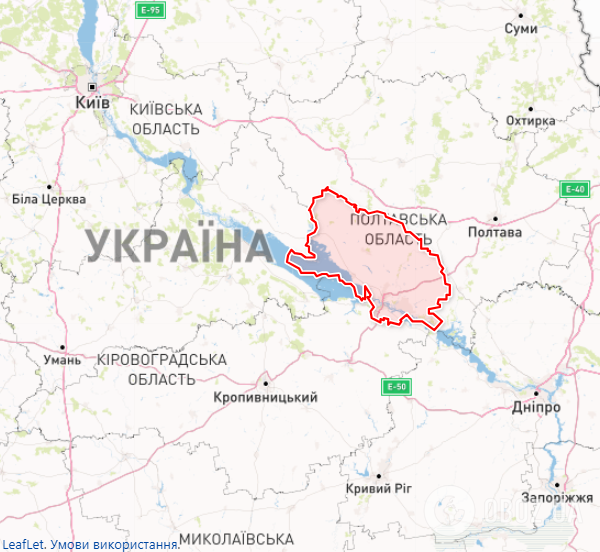 Кременчугский район Полтавщины на карте