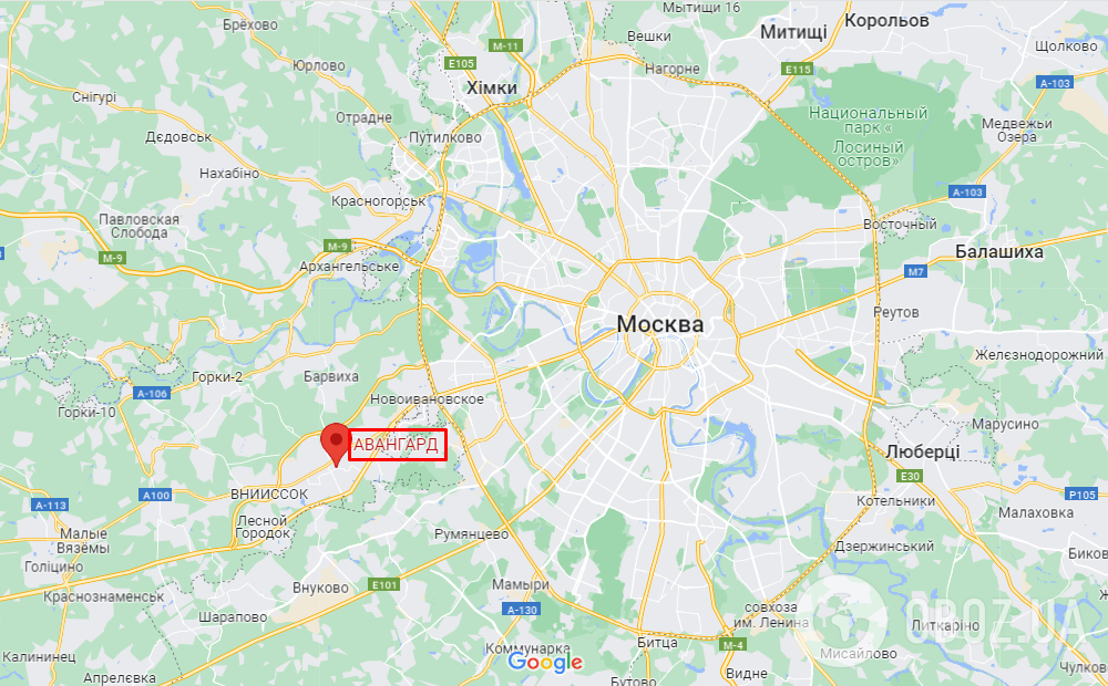 Московський центр Авангард у парку Патріот на карті