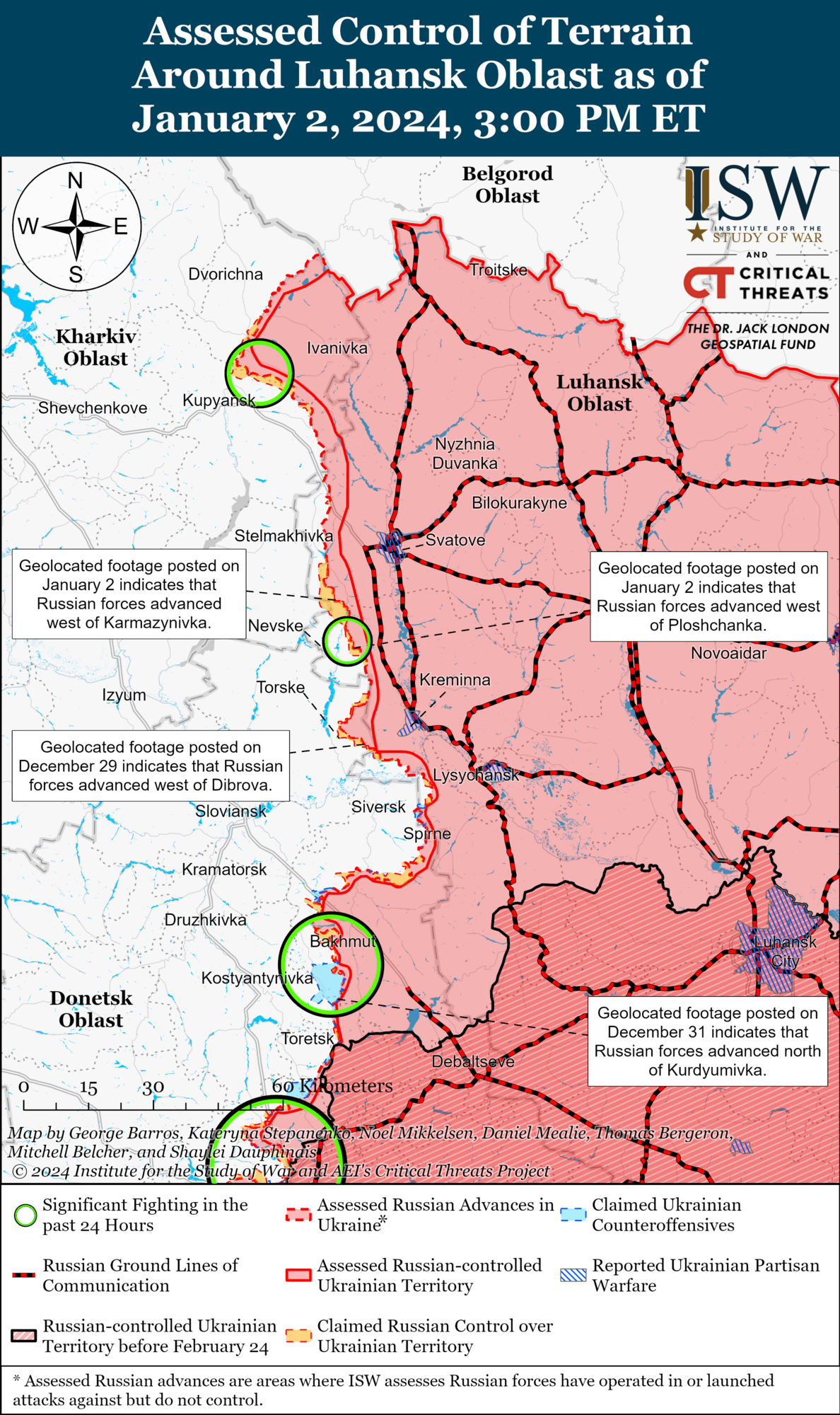 Карта боевых действий в Харьковской и Луганской областях.