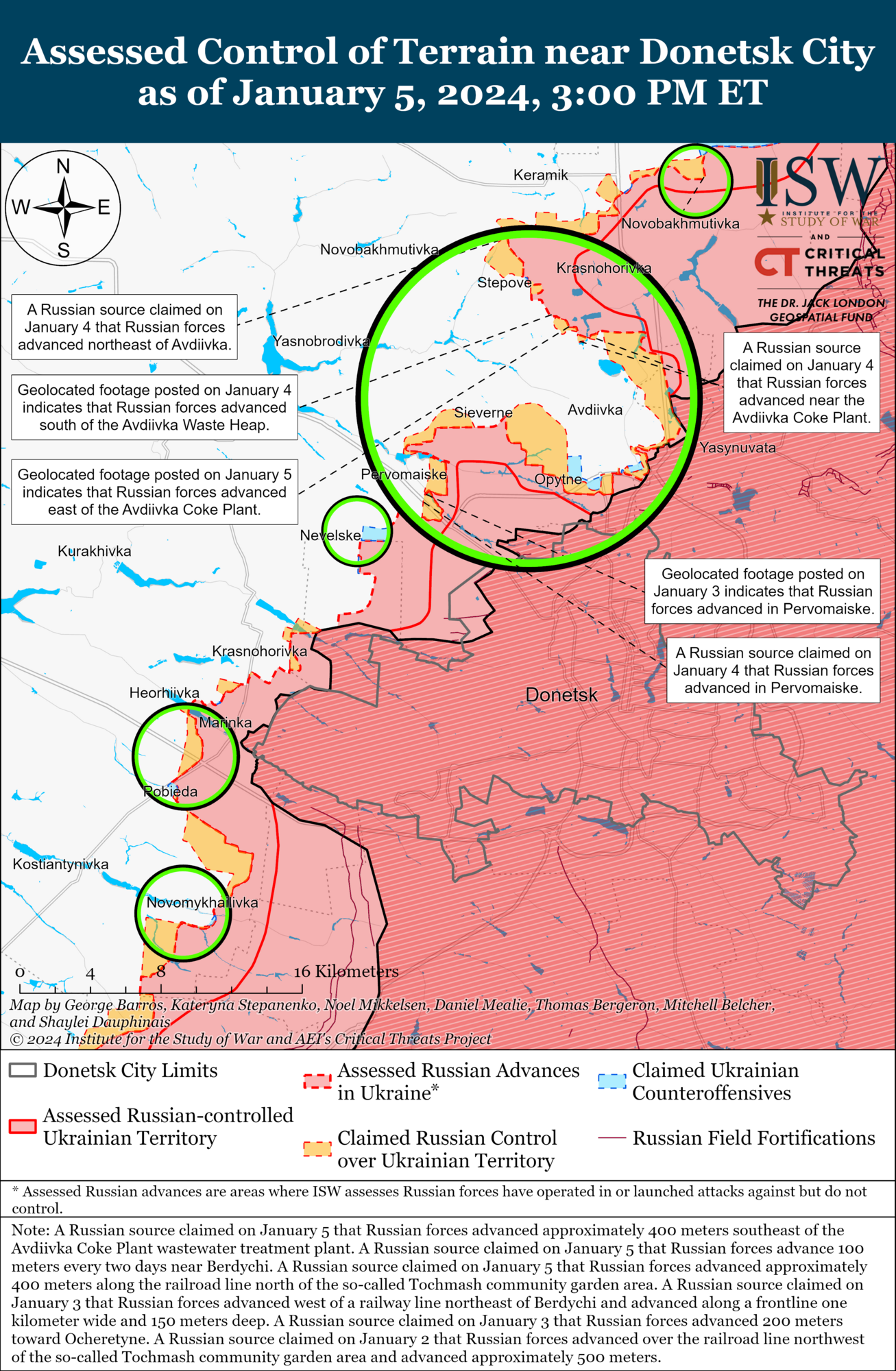 Біля Бахмута йдуть позиційні бої, війська РФ незначно просунулися в районі Авдіївки: аналіз від ISW