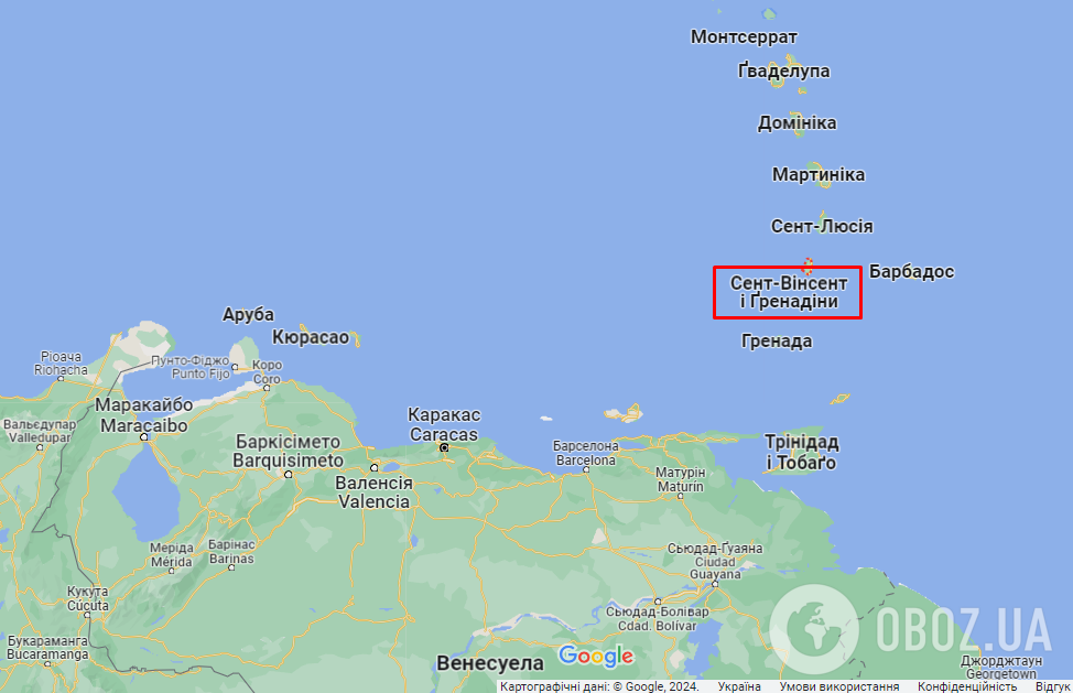 Сент-Вінсента та Гренадини на карті