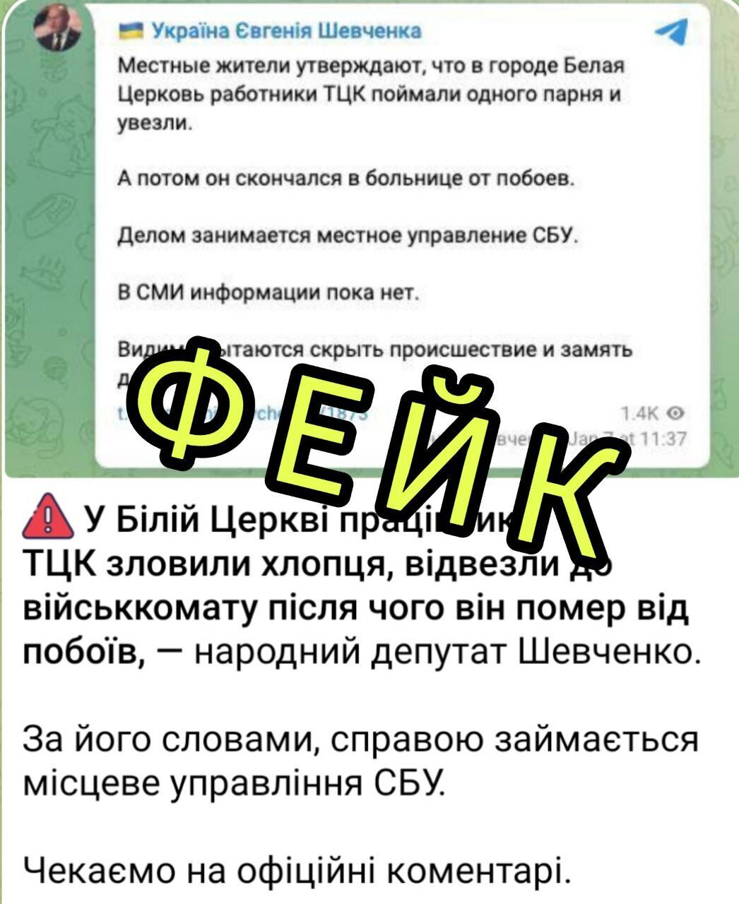 Нардеп Шевченко підіграв росЗМІ фейком про чоловіка, який "помер" після затримання представниками ТЦК