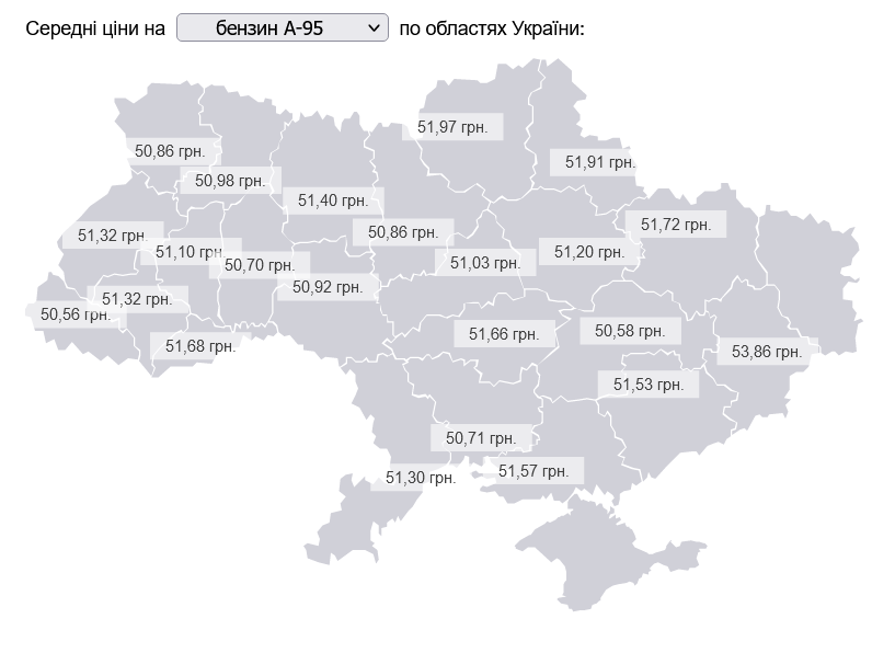 Скільки бензин коштує в областях