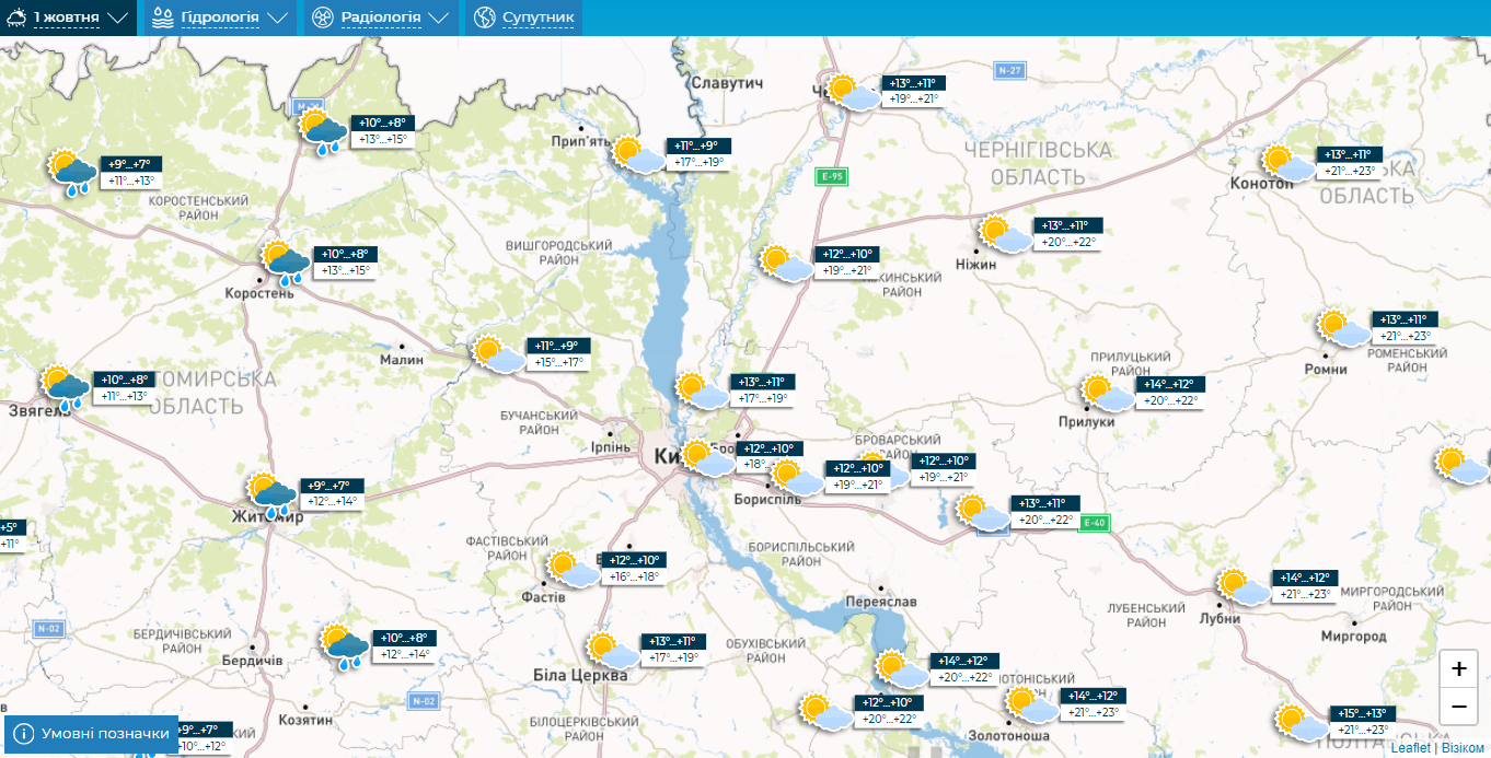 Мінлива хмарність та до +22°С: детальний прогноз погоди по Київщині на 1 жовтня