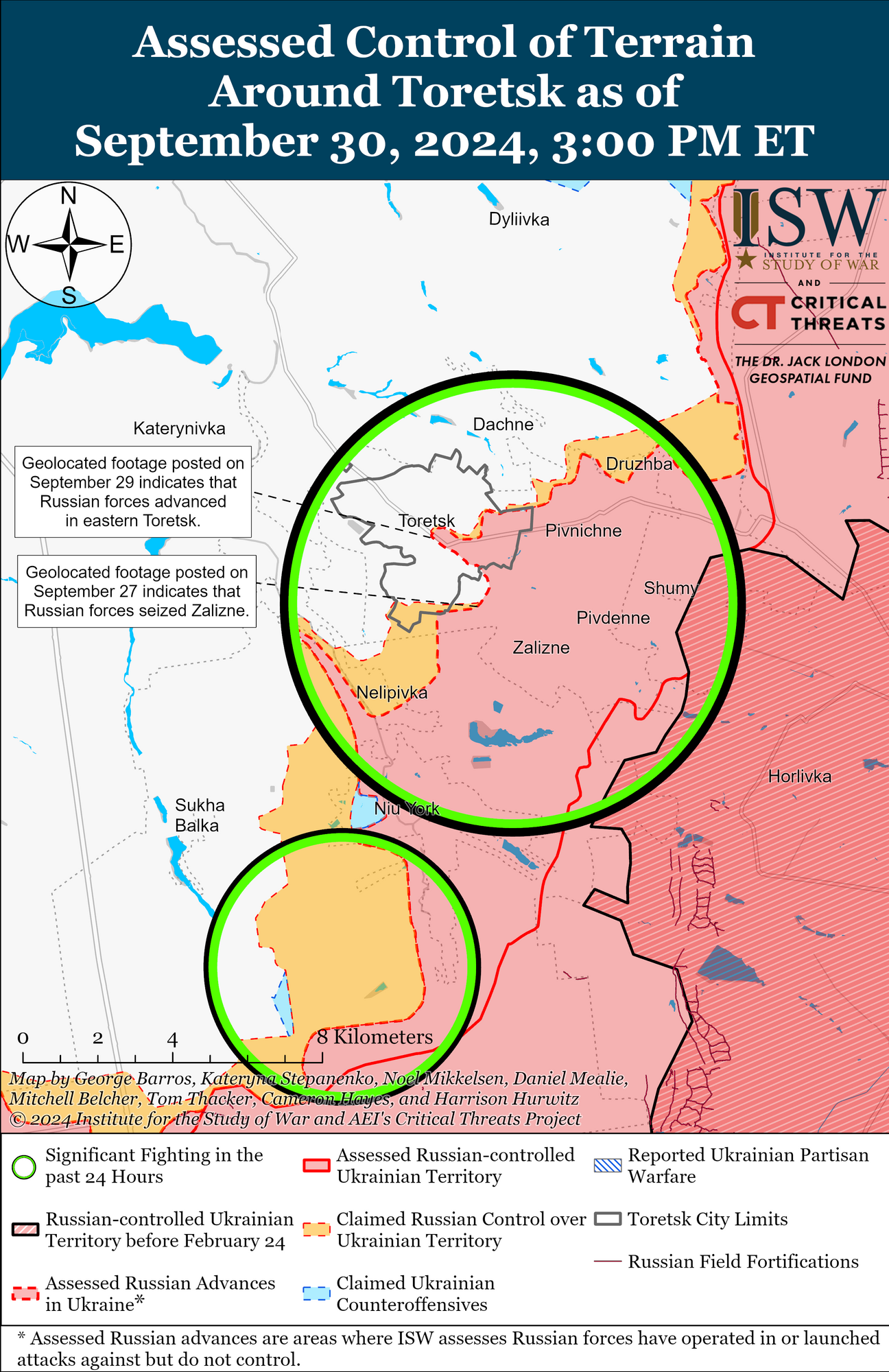 Оккупанты продвинулись в направлении Торецка и пытаются обойти Селидово: в ISW оценили ситуацию. Карта