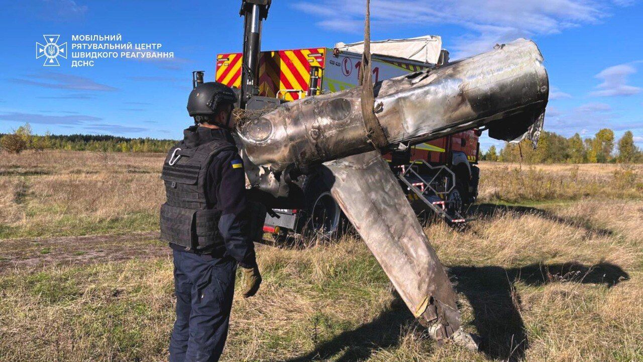 На Київщині в полі знайшли уламки російської крилатої ракети. Подробиці та фото