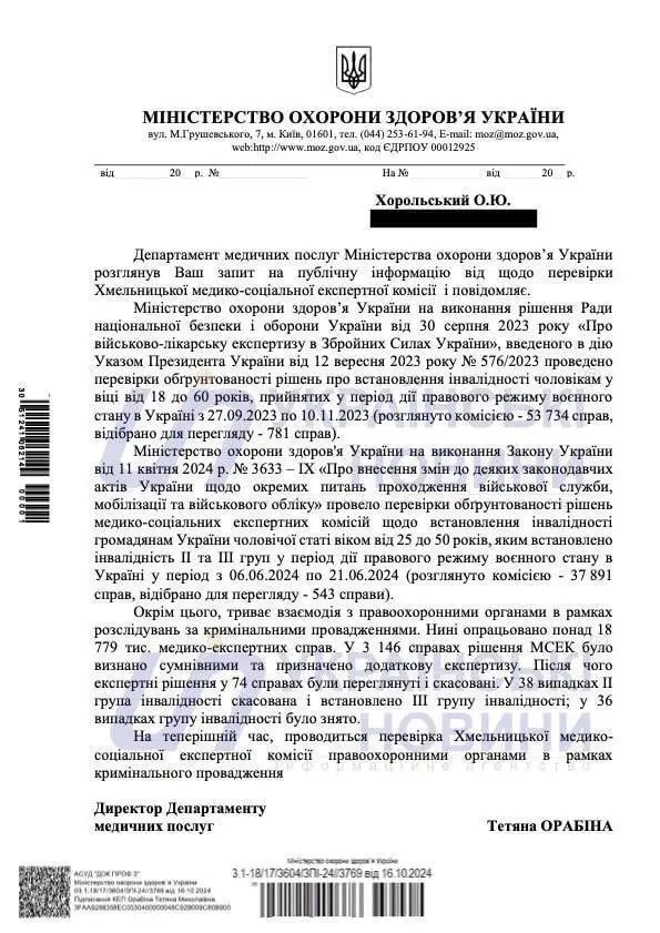 МОЗ скасував десятки рішень про встановлення інвалідності