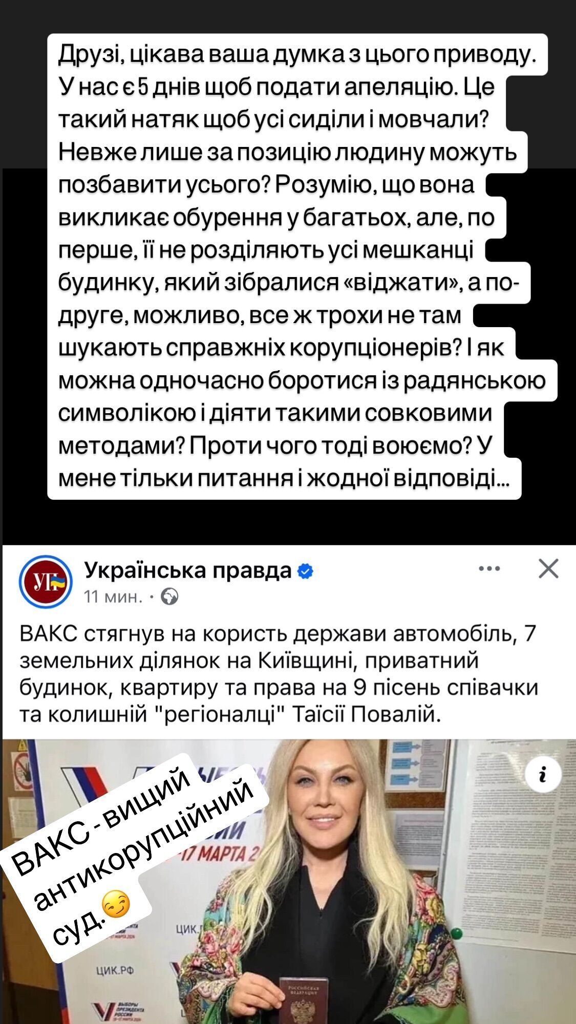 "Проти чого ми воюємо?" Син Таїсії Повалій з Європи відреагував на конфіскацію майна у співачки