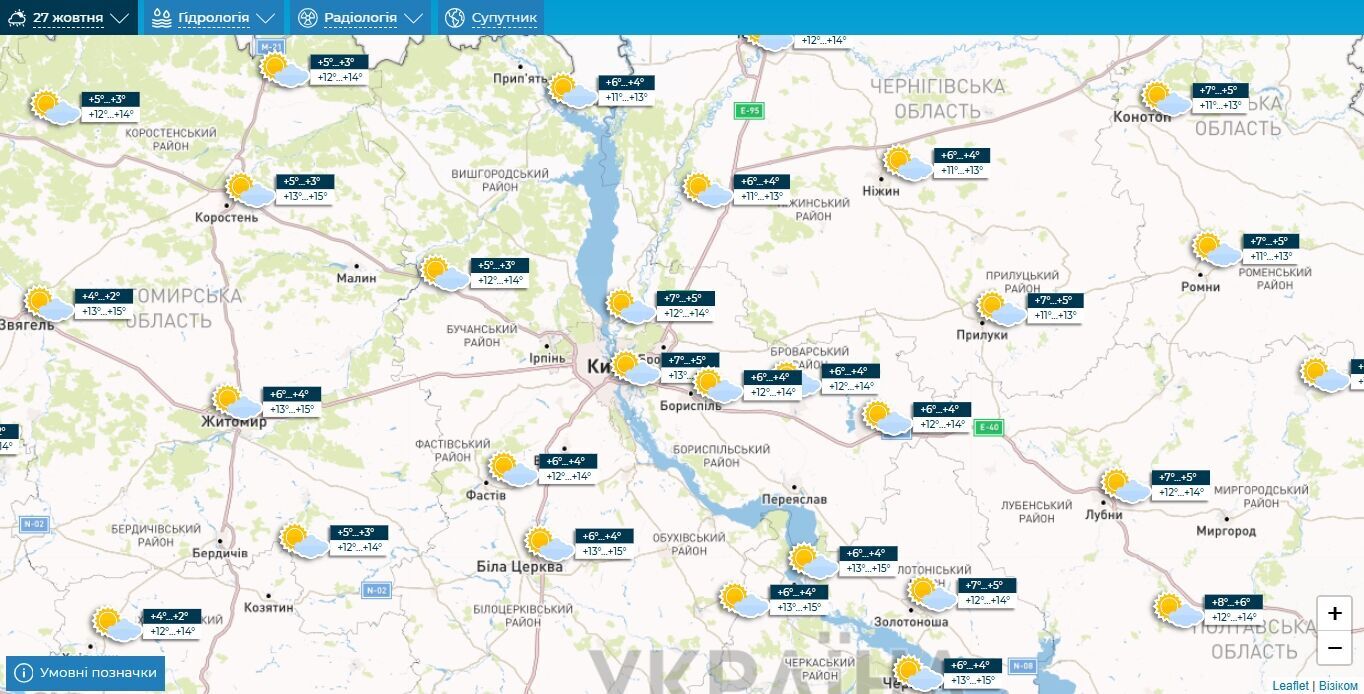 Без опадів та до +16°С: прогноз погоди по Київщині на 27 жовтня