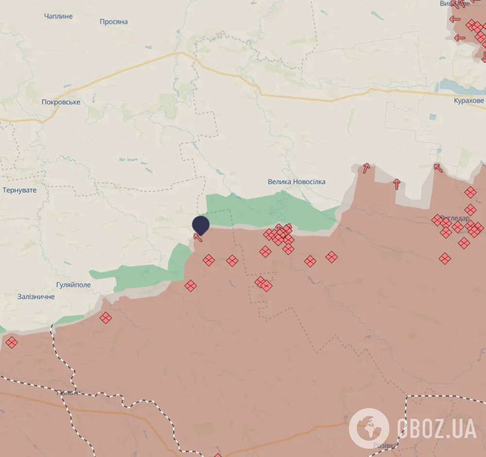 Черный указатель – это село Левадное на карте боевых действий