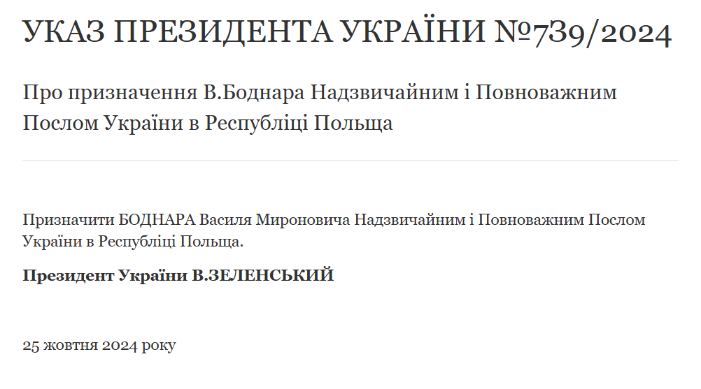 Зеленский назначил послом в Польше Василия Боднара: что известно