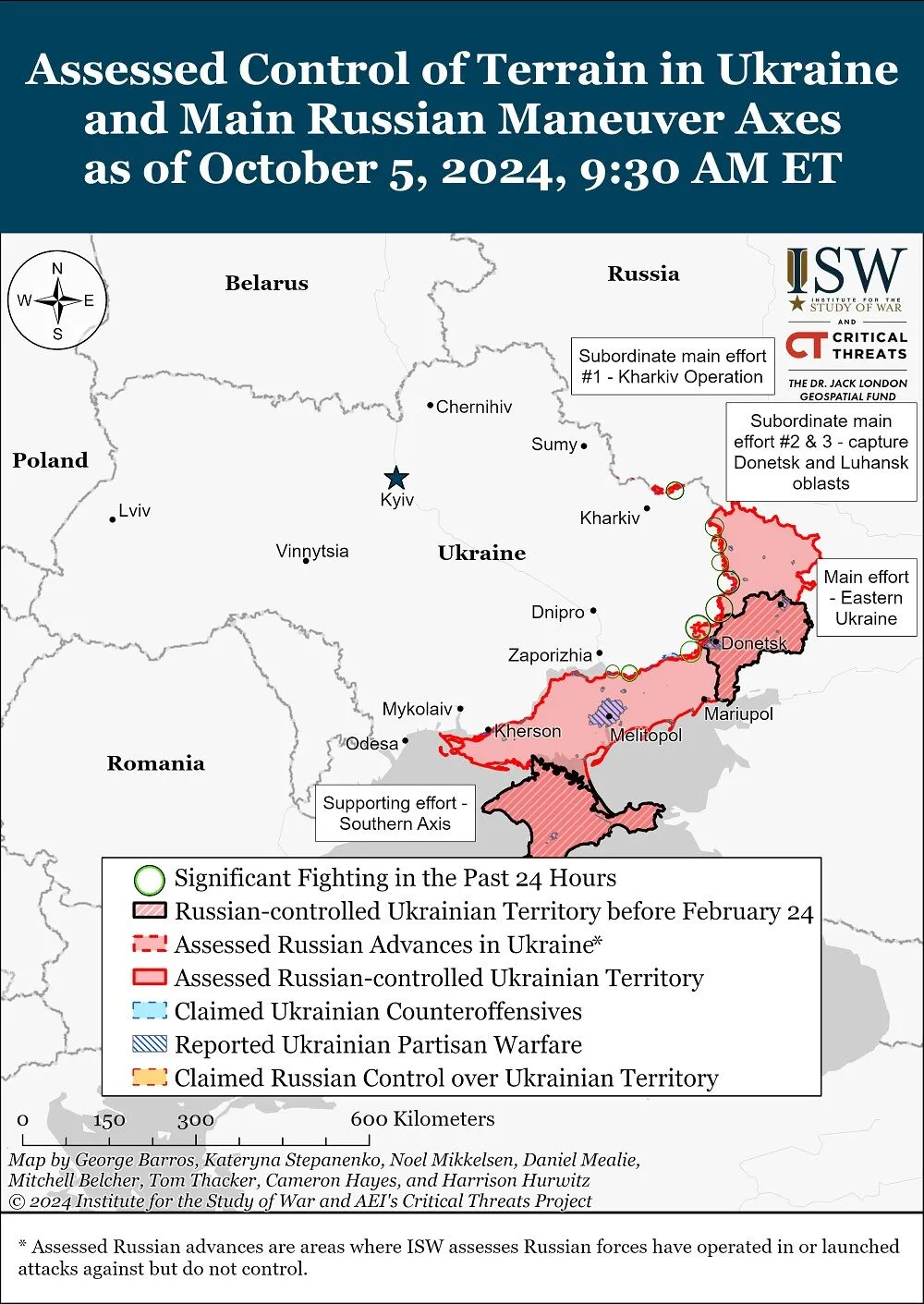 ISW: армия РФ пытается наступать в Харьковской области, однако подтвержденных изменений линии фронта нет. Карта