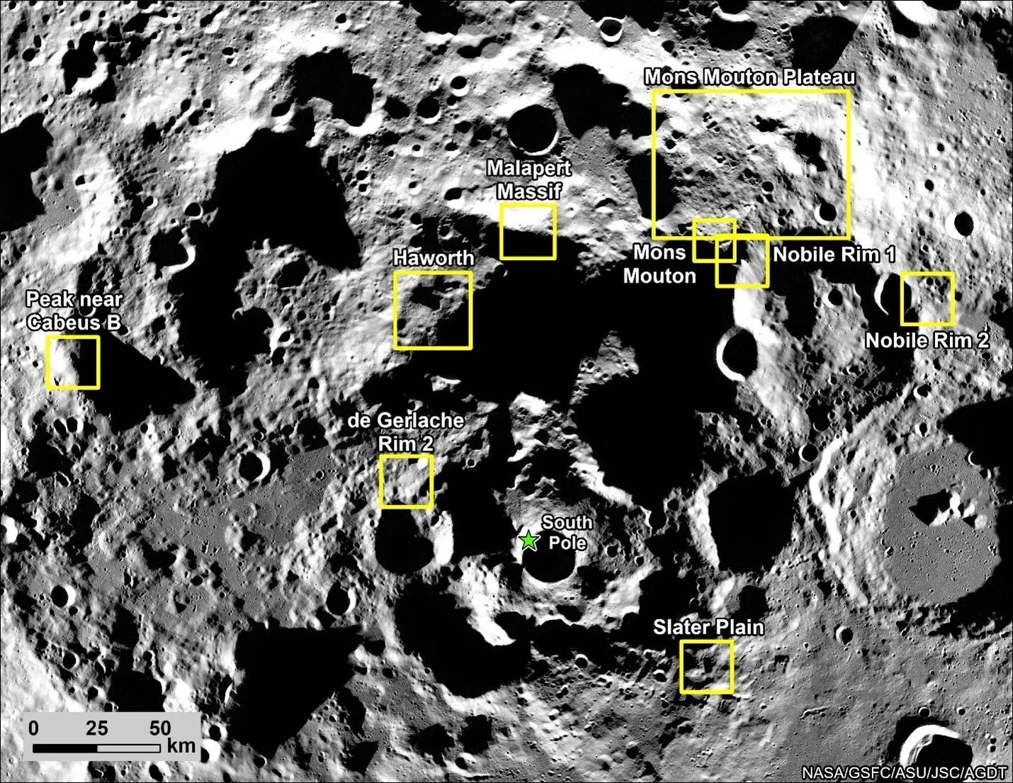 NASA назвало дев'ять потенційних місць для висадки людей на Місяць у 2026 році