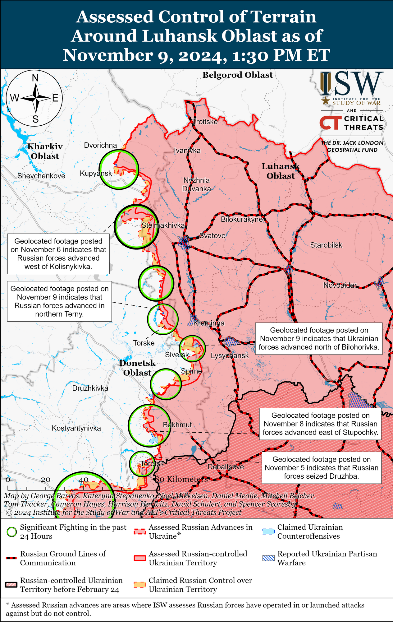 Карта боїв у Харківській та Луганській областях