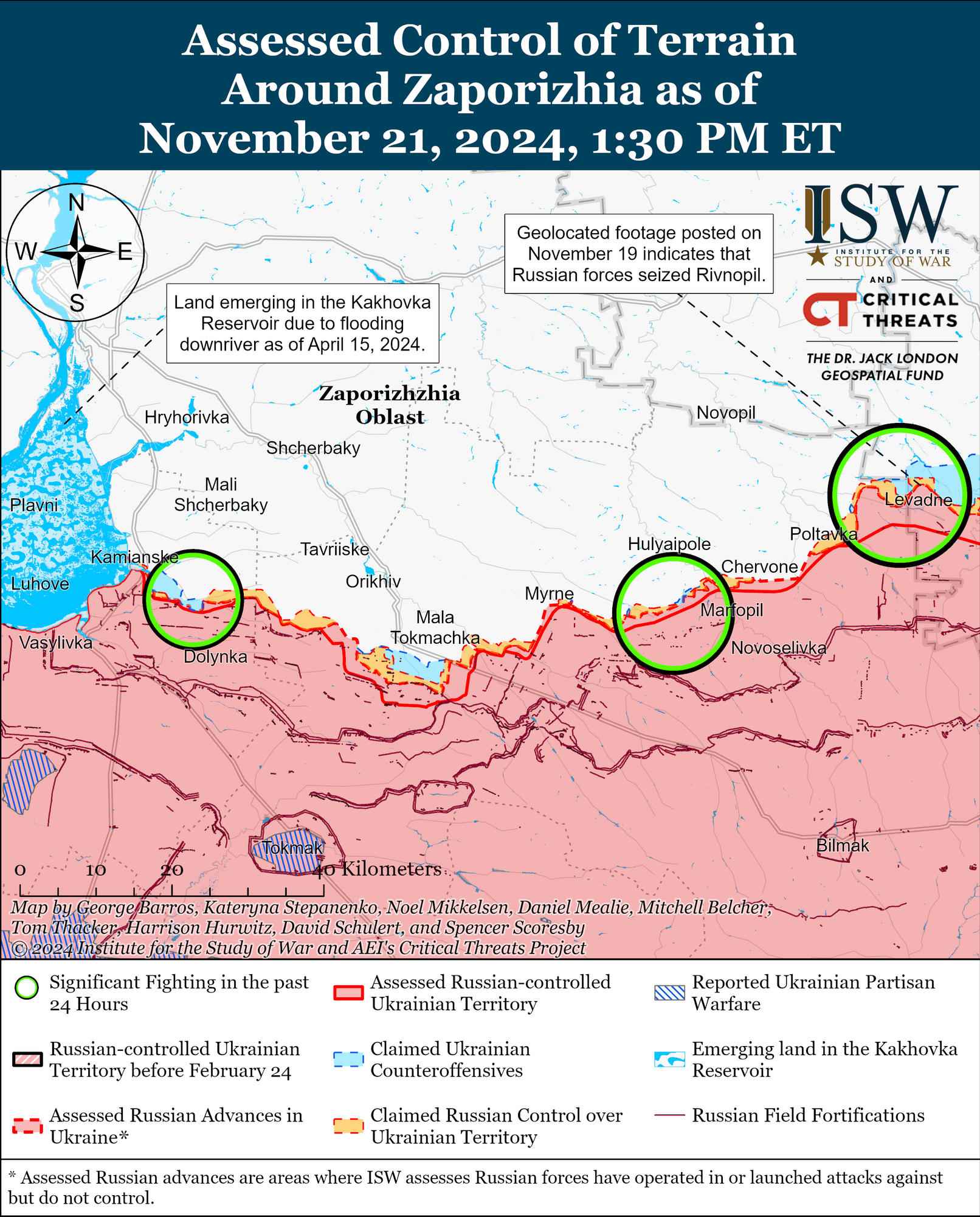 Карта боевых действий в Запорожской области.