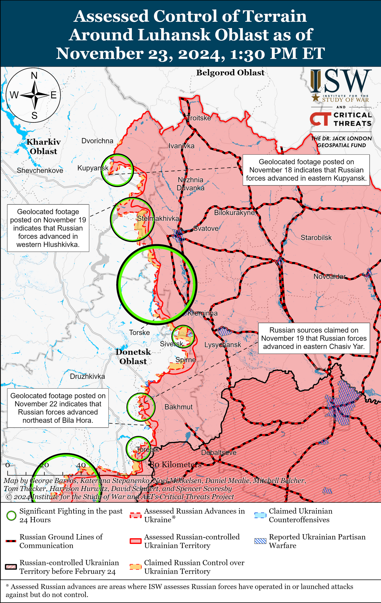 Линия фронта в Харьковской и Луганской областях