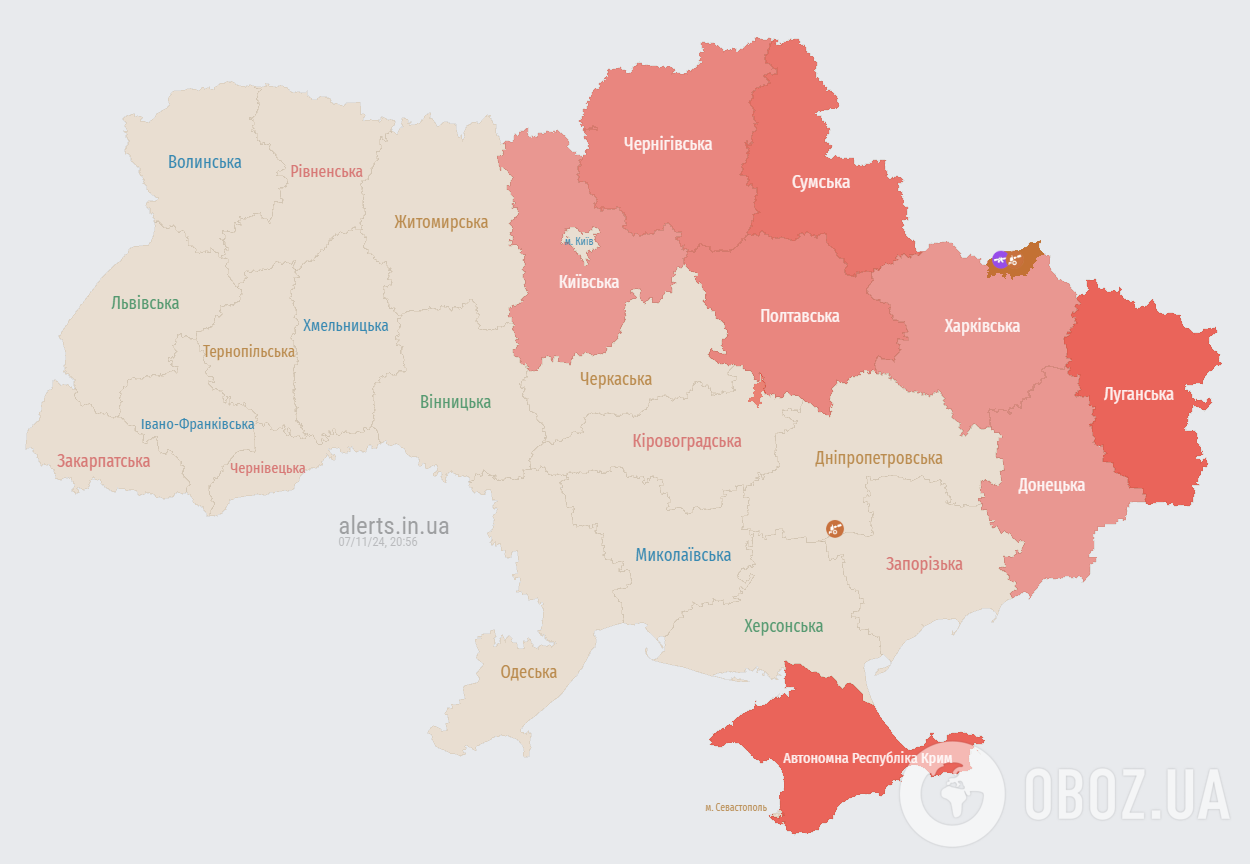 Україною шириться повітряна тривога: ворог запустив "Шахеди" з напрямку Сумщини