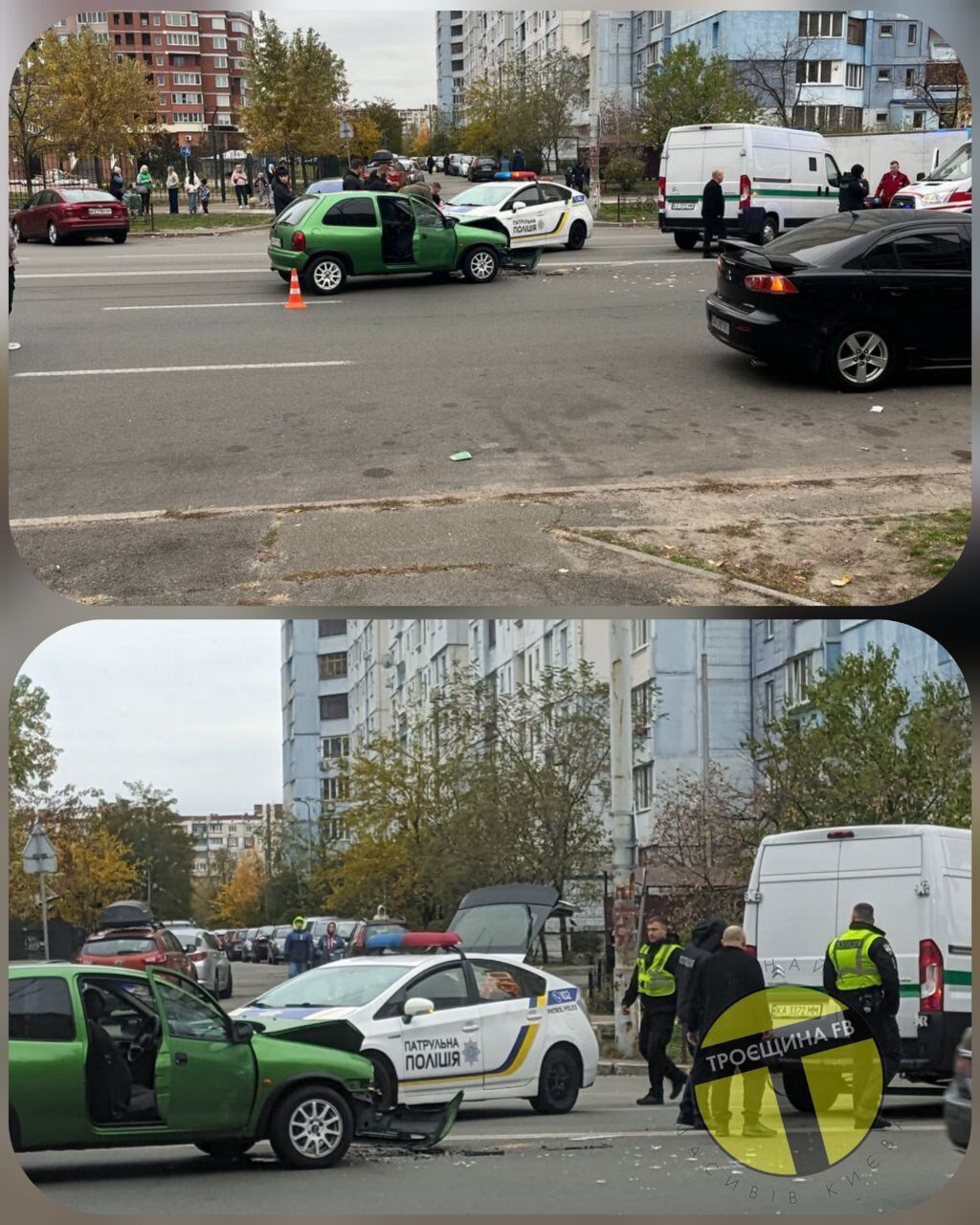 В Киеве на Троещине столкнулись легковушка и машина инкассаторов. Подробности аварии и фото