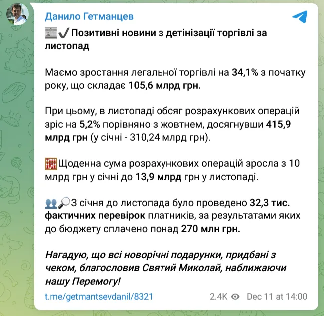 З початку року обсяг легальної торгівлі зріс на 34,1%