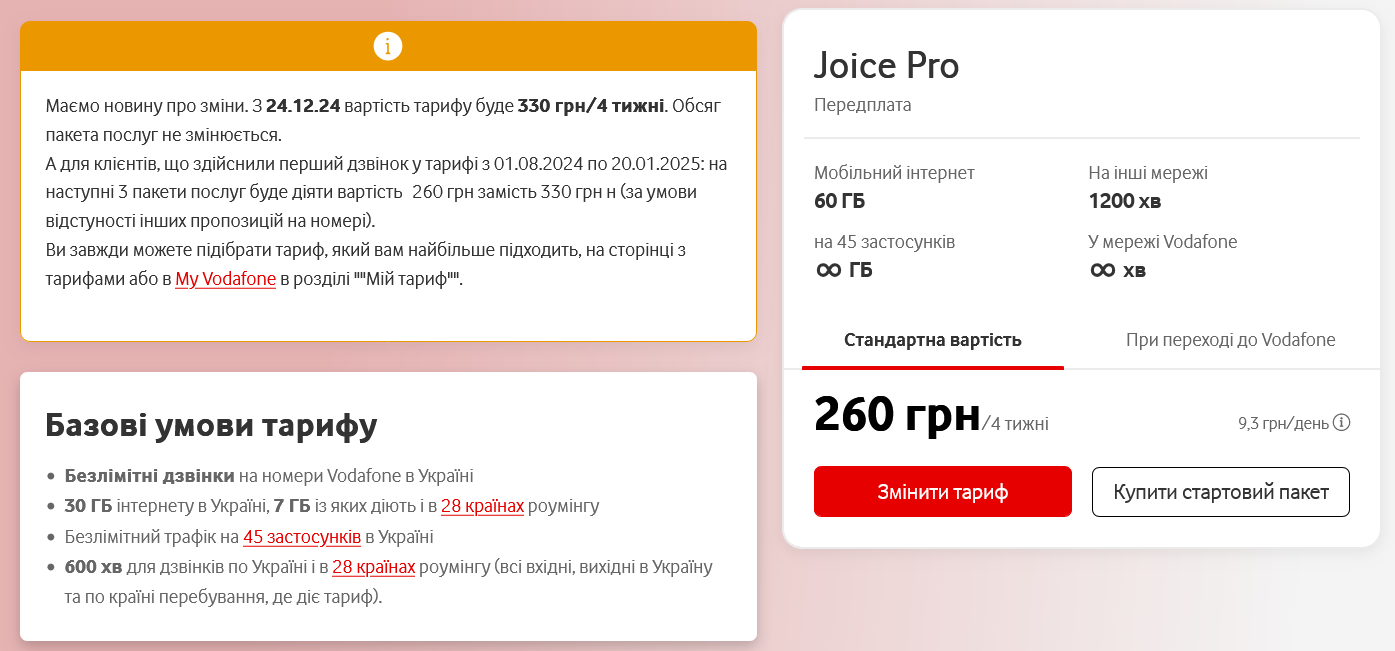 Тариф Joice Pro з 24 грудня подорожчає з поточних 200 грн до 270 грн за 4 тижні