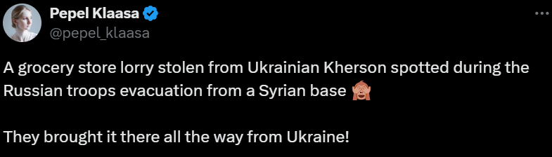 Російські військові евакуюються із Сирії на вантажівці, викраденій в Україні. Відео