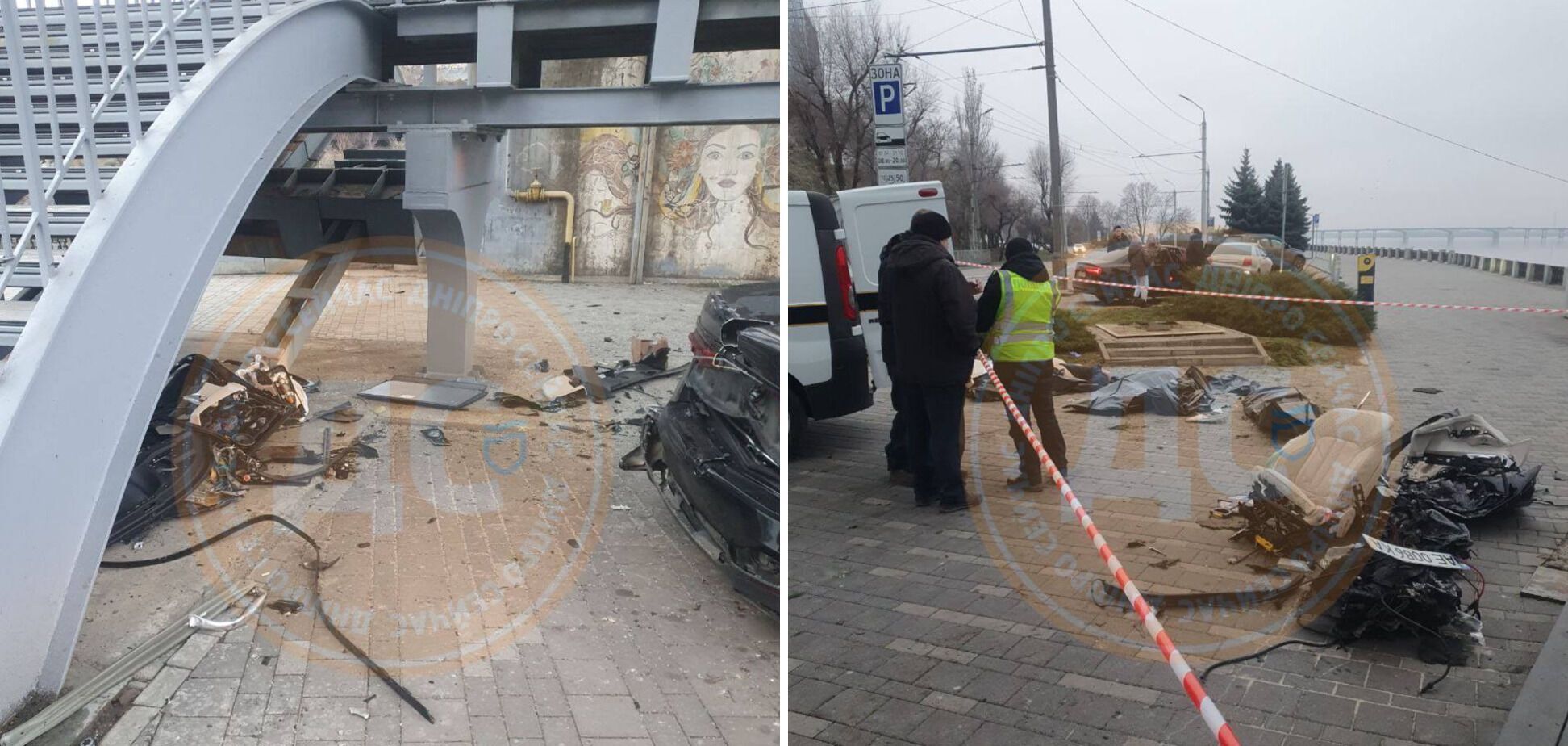 У Дніпрі BMW на швидкості влетів у опору мосту: загинули люди, авто розлетілося на шматки. Фото 