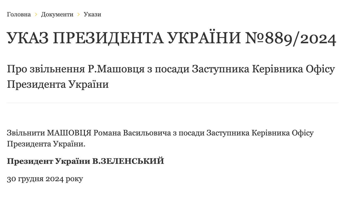 Зеленський звільнив заступника керівника Офісу президента