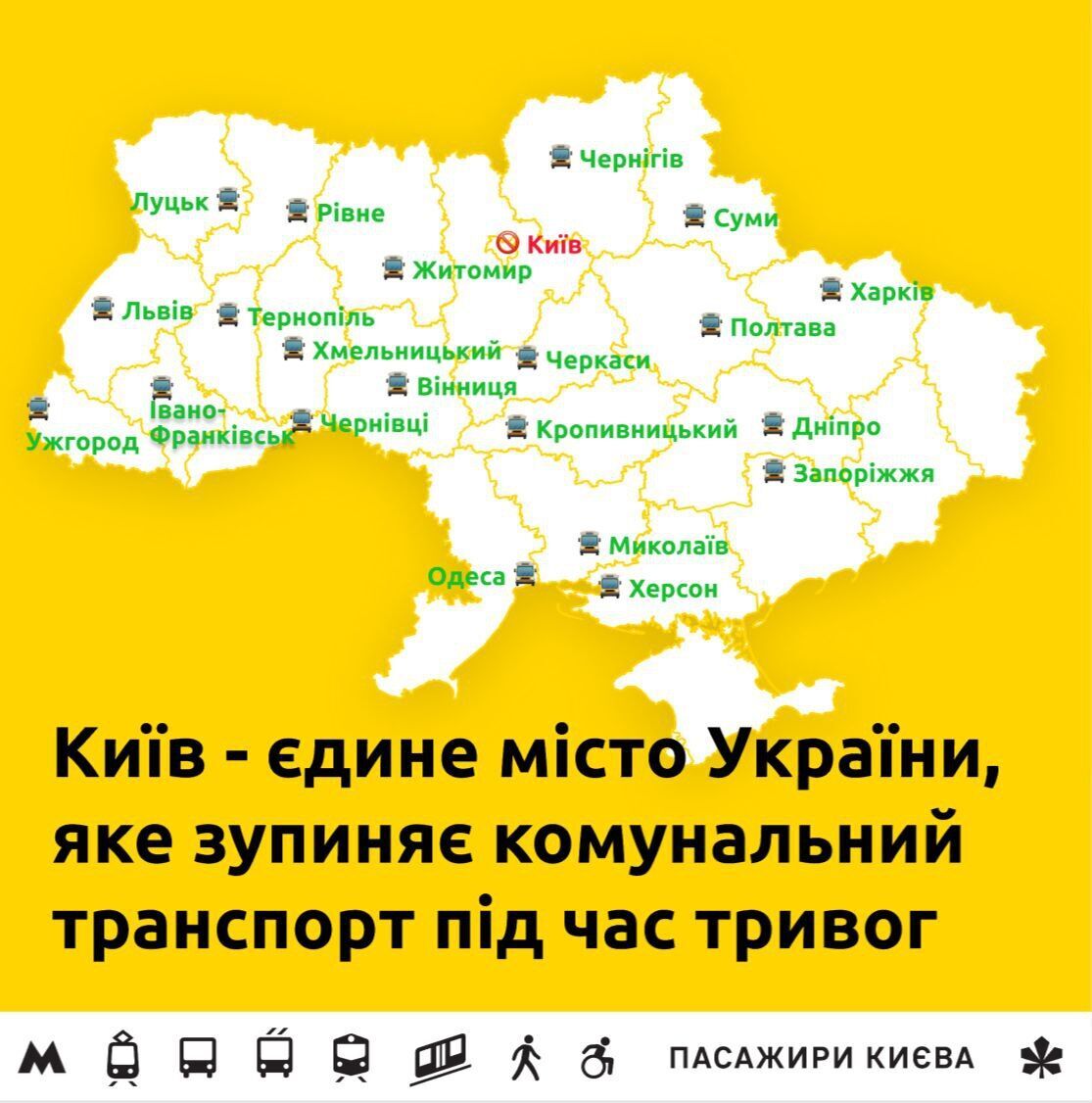 Страдают тысячи пассажиров: Киев остался единственным городом, где во время тревоги останавливают общественный транспорт