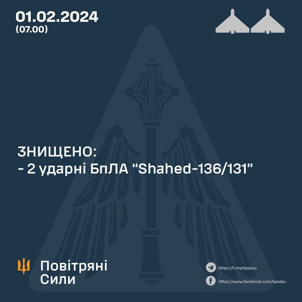 Россия ночью запустила по Украине четыре "Шахеда": силы ПВО сбили два дрона