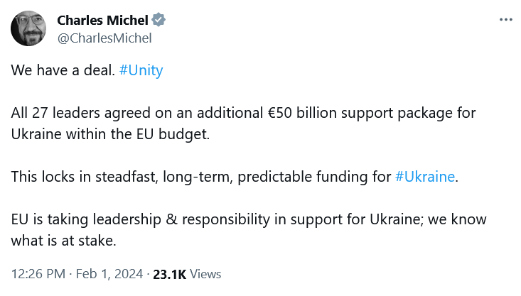 Украина получит от ЕС 50 млрд евро