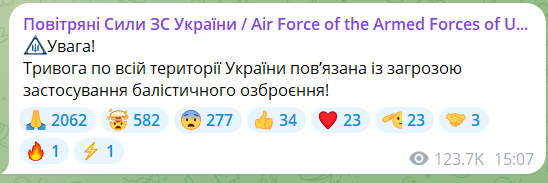 В Украине объявляли масштабную тревогу из-за угрозы ударов баллистики: на Полтавщине слышали взрывы